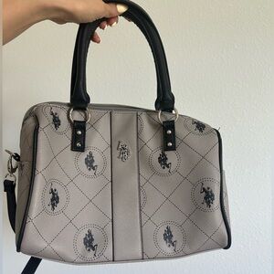 U.S. Polo Assn. Cream and Black Satchel with Crossbody Strap